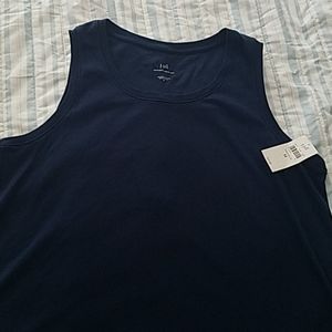 Navy back pleat cotton tank top